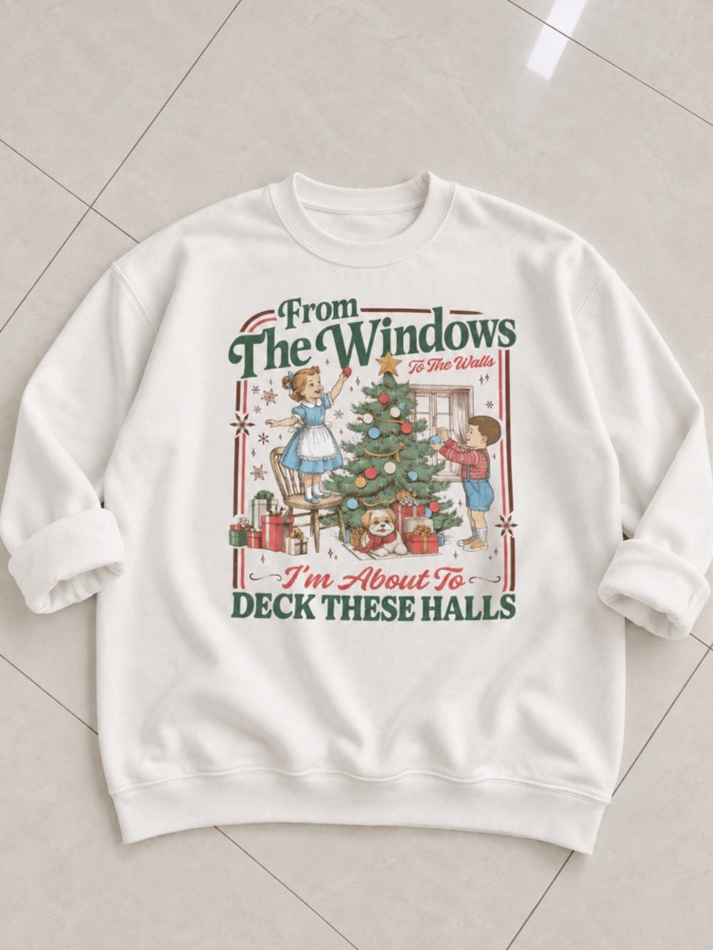 Kids White Christmas Tree Graphic Pajama Top - 'Deck These Halls'
